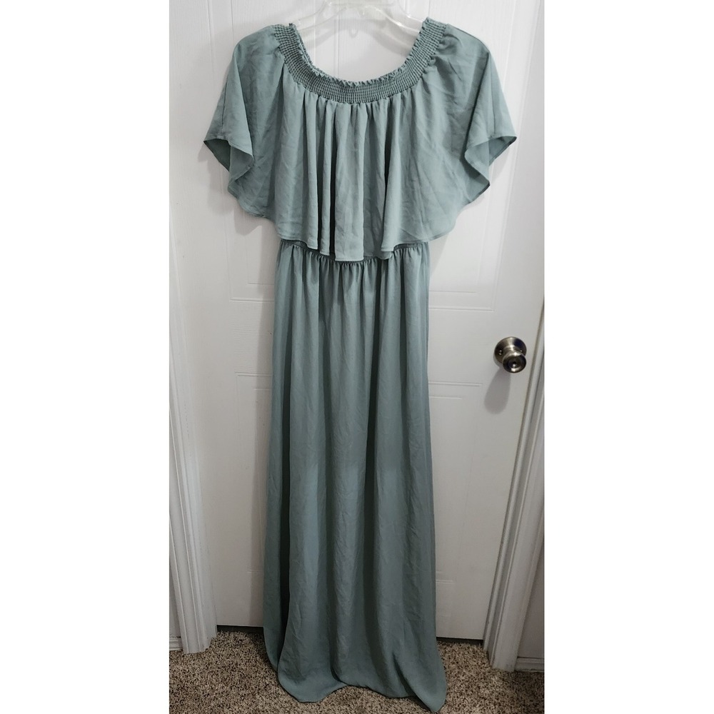 NEW Show‎ Me Your Mumu Hacienda Off the Shoulder Maxi Dress Blue REG $148 Large